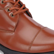 Men Premium Leather Police Lace-Up Ankle Boots with Side Zipper (Global-86-Tan)