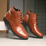 Men Premium Leather Police Lace-Up Ankle Boots with Side Zipper (Global-86-Tan)