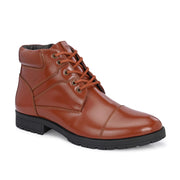 Men Premium Leather Police Lace-Up Ankle Boots with Side Zipper (Global-86-Tan)