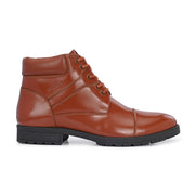 Men Premium Leather Police Lace-Up Ankle Boots with Side Zipper (Global-86-Tan)