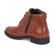 Men Premium Leather Police Lace-Up Ankle Boots with Side Zipper (Global-86-Tan)