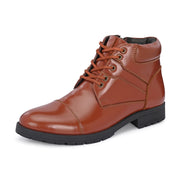 Men Premium Leather Police Lace-Up Ankle Boots with Side Zipper (Global-86-Tan)