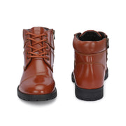 Men Premium Leather Police Lace-Up Ankle Boots with Side Zipper (Global-86-Tan)