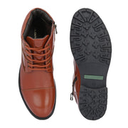 Men Premium Leather Police Lace-Up Ankle Boots with Side Zipper (Global-86-Tan)