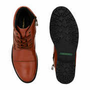Men Premium Leather Police Lace-Up Ankle Boots with Side Zipper (Global-86-Tan)