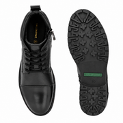 Men Premium Leather Police Lace-Up Ankle Boots with Side Zipper (Global-90-Black)