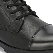 Men Premium Leather Lace-Up Ankle Boots with Side Zipper (Global-90-Black)