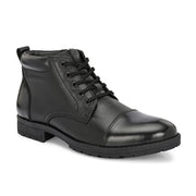 Men Premium Leather Lace-Up Ankle Boots with Side Zipper (Global-90-Black)