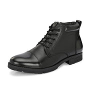Men Premium Leather Lace-Up Ankle Boots with Side Zipper (Global-90-Black)