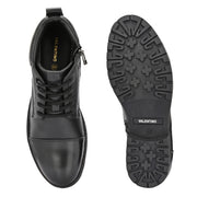 Men Premium Leather Lace-Up Ankle Boots with Side Zipper (Global-90-Black)