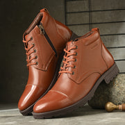 Men Premium Leather Police Lace-Up Ankle Boots with Side Zipper (Global-90-PoliceTan)