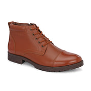 Men Premium Leather Police Lace-Up Ankle Boots with Side Zipper (Global-90-PoliceTan)