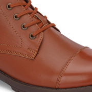 Men Premium Leather Police Lace-Up Ankle Boots with Side Zipper (Global-90-PoliceTan)