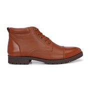 Men Premium Leather Police Lace-Up Ankle Boots with Side Zipper (Global-90-PoliceTan)