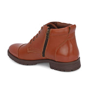Men Premium Leather Police Lace-Up Ankle Boots with Side Zipper (Global-90-PoliceTan)