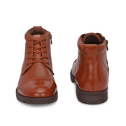 Men Premium Leather Police Lace-Up Ankle Boots with Side Zipper (Global-90-PoliceTan)