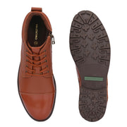 Men Premium Leather Police Lace-Up Ankle Boots with Side Zipper (Global-90-PoliceTan)