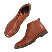 Men Premium Leather Police Lace-Up Ankle Boots with Side Zipper (Global-90-PoliceTan)