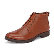 Men Premium Leather Police Lace-Up Ankle Boots with Side Zipper (Global-90-PoliceTan)