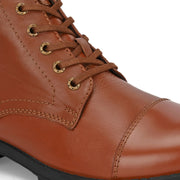 Men Premium Leather Police Lace-Up Ankle Boots with Side Zipper (Global-90-Tan)