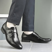 Men Premium Leather Single Monk Strap Slip-On Formal Shoes (Reform-78-Black)