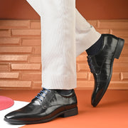 Men Premium Leather Lace-Up Formal Shoes (Endure-63-Black)