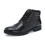 Men Premium Leather Black Side Zipper & Lace-Up Ankle Boot (Global-79-Black)