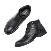 Men Premium Leather Black Side Zipper & Lace-Up Ankle Boot (Global-79-Black)