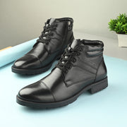 Men Premium Leather Black Side Zipper & Lace-Up Ankle Boot (Global-79-Black)
