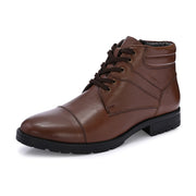 Men Premium Leather Tan Side Zipper & Lace-Up Ankle Boot (Global-79-Tan)