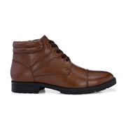 Men Premium Leather Tan Side Zipper & Lace-Up Ankle Boot (Global-79-Tan)