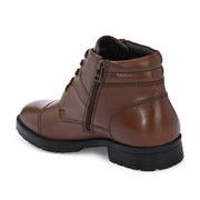 Men Premium Leather Tan Side Zipper & Lace-Up Ankle Boot (Global-79-Tan)