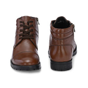 Men Premium Leather Tan Side Zipper & Lace-Up Ankle Boot (Global-79-Tan)