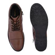 Men Premium Leather Tan Side Zipper & Lace-Up Ankle Boot (Global-79-Tan)