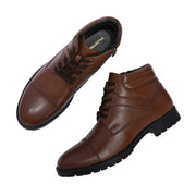 Men Premium Leather Tan Side Zipper & Lace-Up Ankle Boot (Global-79-Tan)
