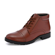 Men Premium Leather Tan Police Lace-Up Ankle Boots (Global-84-Tan)