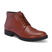 Men Premium Leather Tan Police Lace-Up Ankle Boots (Global-84-Tan)