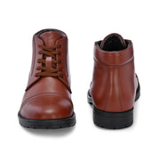 Men Premium Leather Tan Police Lace-Up Ankle Boots (Global-84-Tan)