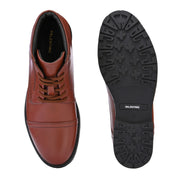 Men Premium Leather Tan Police Lace-Up Ankle Boots (Global-84-Tan)