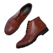 Men Premium Leather Tan Police Lace-Up Ankle Boots (Global-84-Tan)