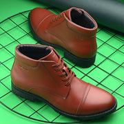 Men Premium Leather Tan Police Lace-Up Ankle Boots (Global-84-Tan)