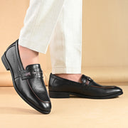 Men Premium Leather Black Slip-On Formal Shoes (Indigo-10-Black)