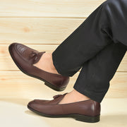 Men Premium Leather Slip On Loafers (Indigo-25-Brown)