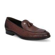 Men Premium Leather Slip On Loafers (Indigo-25-Brown)