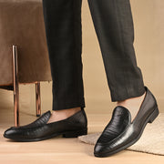 Men Premium Leather Slip On Loafers (Indigo-26-Black)