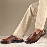 Men Premium Leather Tan Ethnic Sandal (Indigo-31-Tan)