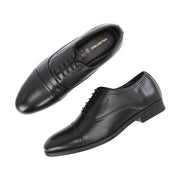 Men Premium Leather Classic Cap-Toe Police Oxford Shoes (Indigo-65-Black)