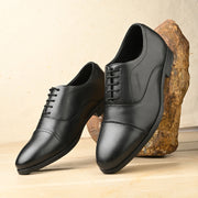 Men Premium Leather Classic Cap-Toe Police Oxford Shoes (Indigo-65-Black)