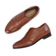 Men Premium Leather Classic Cap-Toe Police Oxford Shoes (Indigo-65-Tan)
