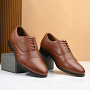 Men Premium Leather Classic Cap-Toe Police Oxford Shoes (Indigo-65-Tan)